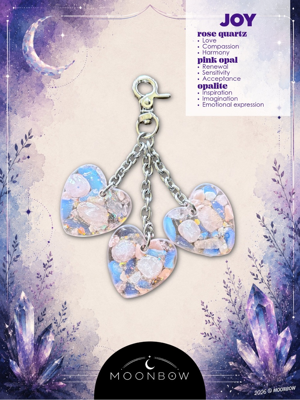 Moonbow Handmade Charm ft. Rose Quartz, Pink Opal + Opalite
